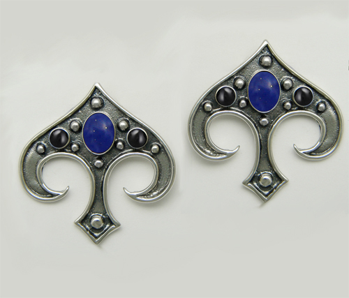 Sterling Silver Gothic Inspired Drop Dangle Earrings With Lapis Lazuli And Black Onyx